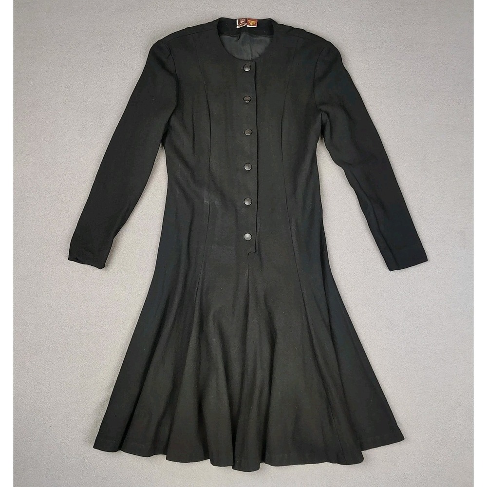 Vintage Anne Klein 100% Wool Dress 6 Black Fit Flare Gothic Dark Romantic USA